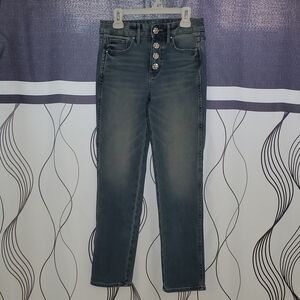 WHBM The Sculpt Straight Leg High-Rise Jeans Rhinestone Buttons - Women …